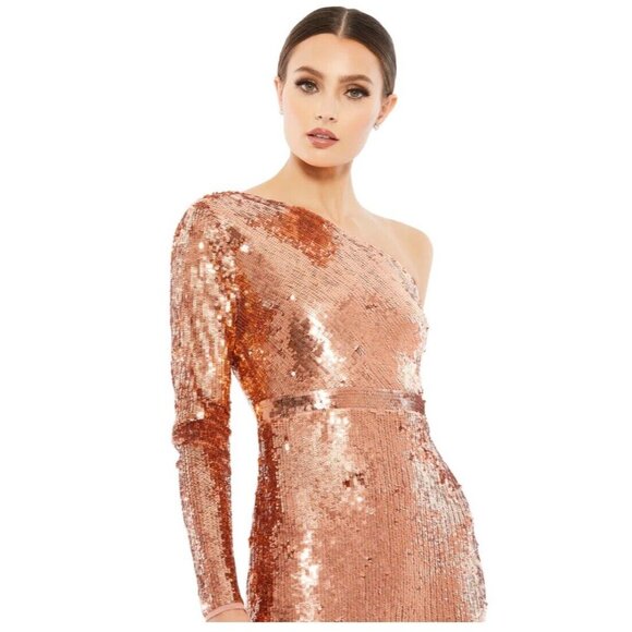 New Mac Duggal Sequin One Sleeve Column Gown‎ Size 8 Copper 10788 - Picture 2 of 11